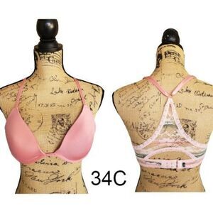 Women's Bra 34C Push Up Halter Padded Perfect Coverage Lace T-Back Bra 34C NWOT